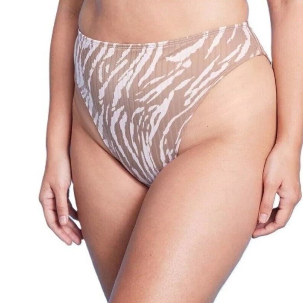 NWOT Wild‎ Fable Ribbed High Cut Bikini Bottos 1X Plus Beige Ivory High Waist